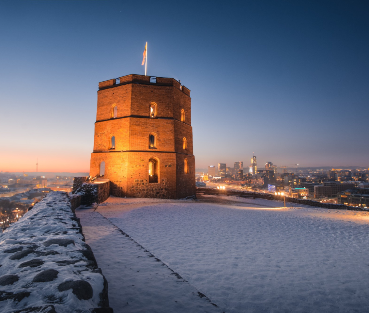 Winter sunset at blue hour in Vilnius, Lithuania
