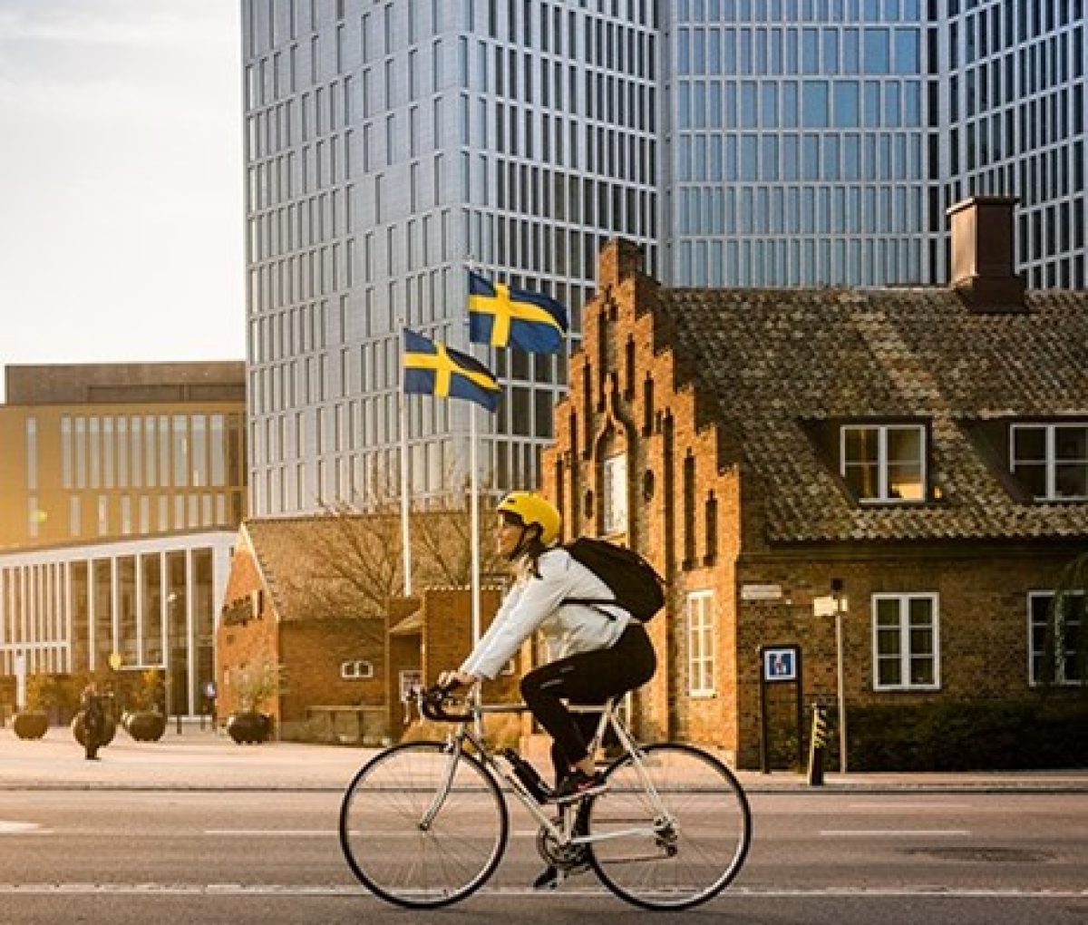 Someone riding a bike through Malmö, Sweden