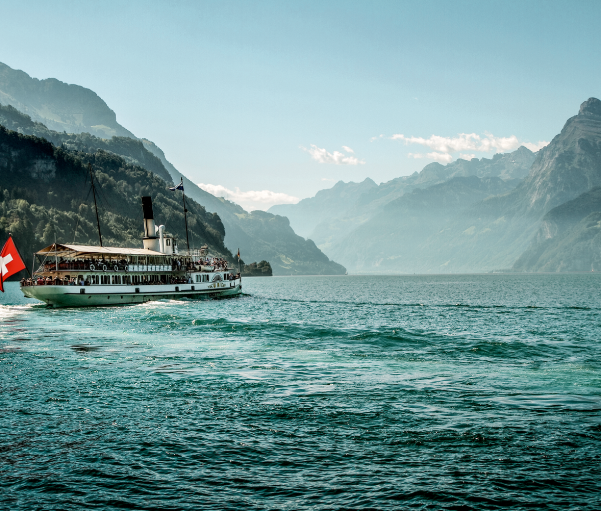 A paddle steamer in Lake Lucerne, Switzerland