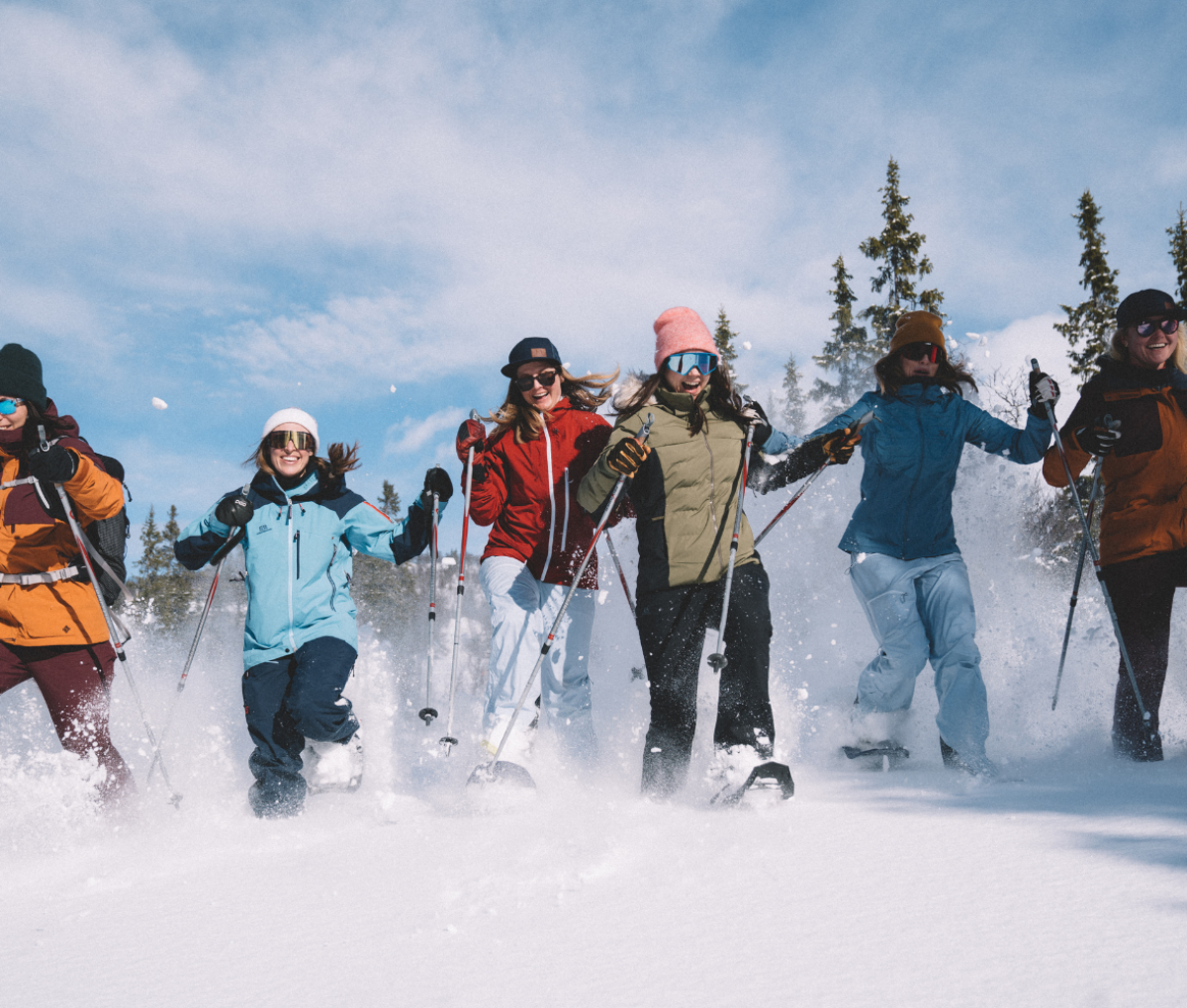 a group of people enjoy snowshoeing in Jämtland Härjedalen