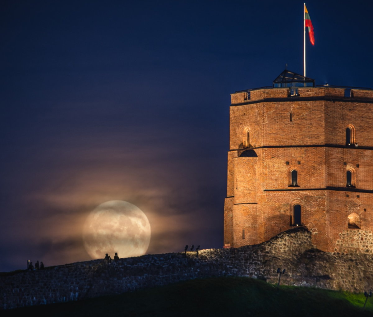 Supermoon at Gedimmas Castle in Vilnius, Lithuania