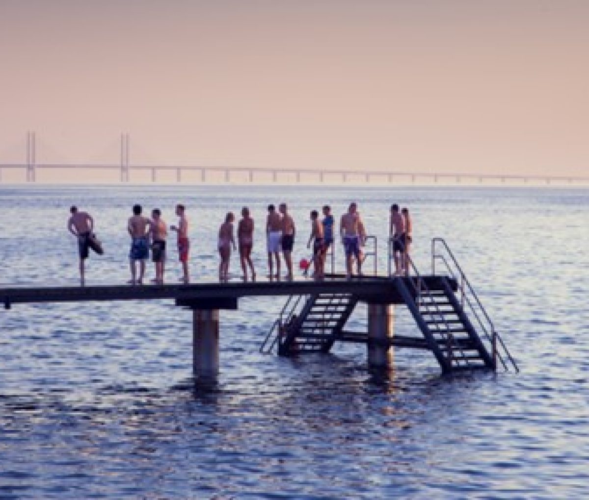 People on a pier in Västra Hamnen, Malmö, Sweden.