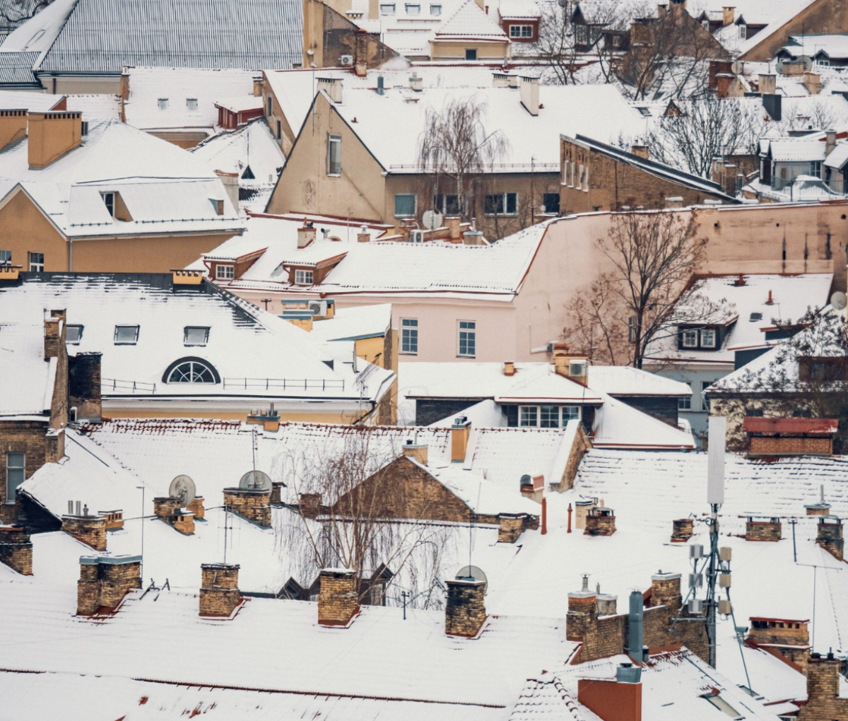 City rooftops in Vilnius, Lithuania during wintertime