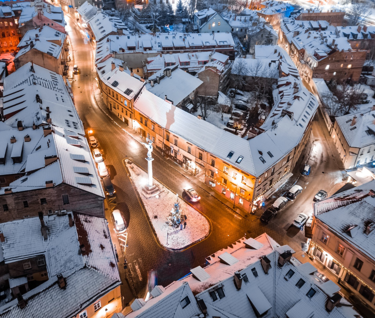 Winter city streets in Vilnius, Lithuania