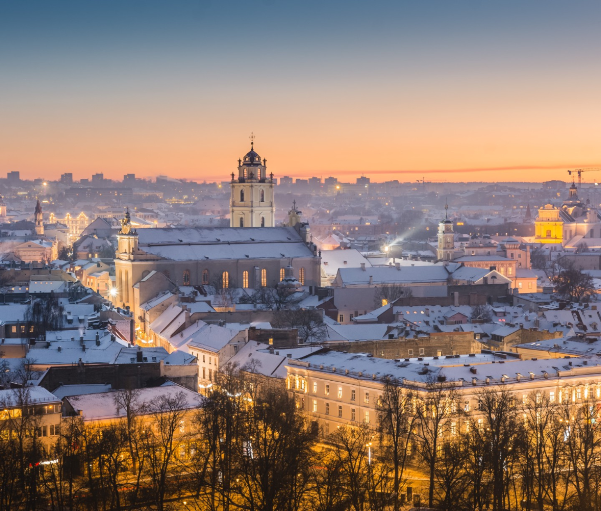 Winter sunset in Vilnius, Lithuania